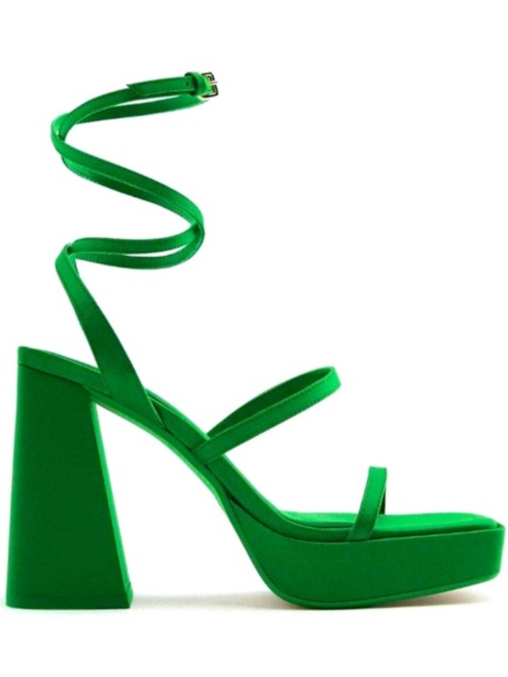 Zara Chunky Block Platform Heels Strappy Green Square Toe Size 39